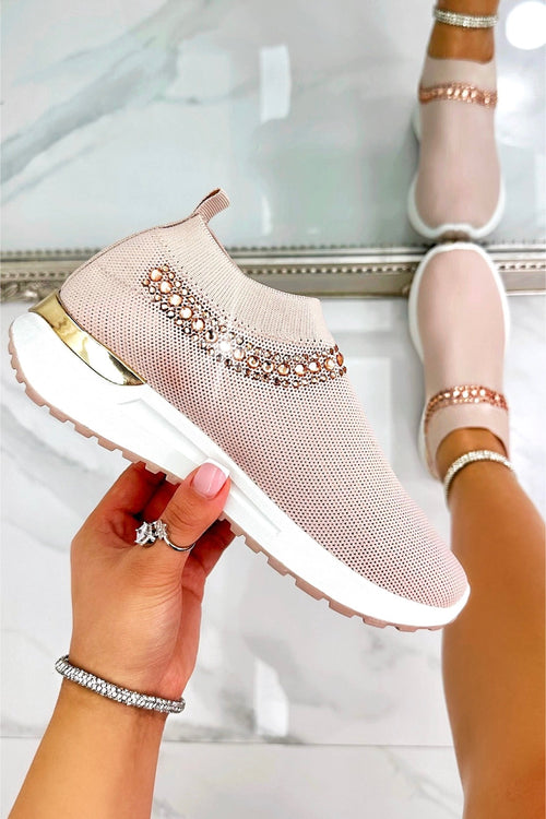 Slip-On Sneaker in Pink mit Kristallverzierung