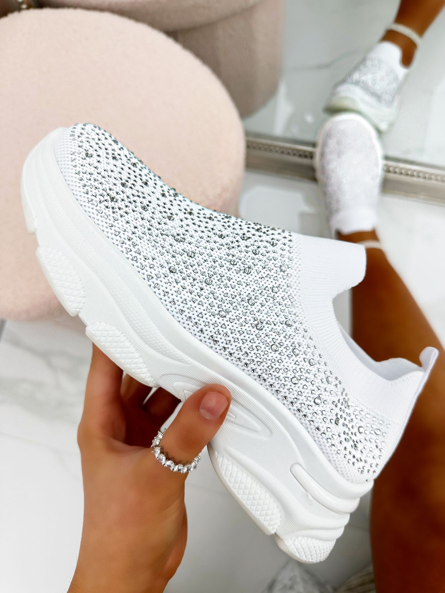 Socken-Sneaker Weiß mit Strass für Damen