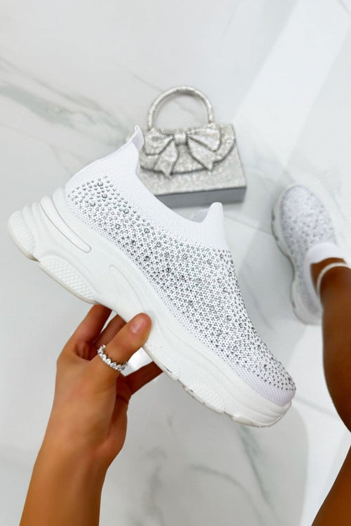 Socken-Sneaker Weiß mit Strass für Damen 2