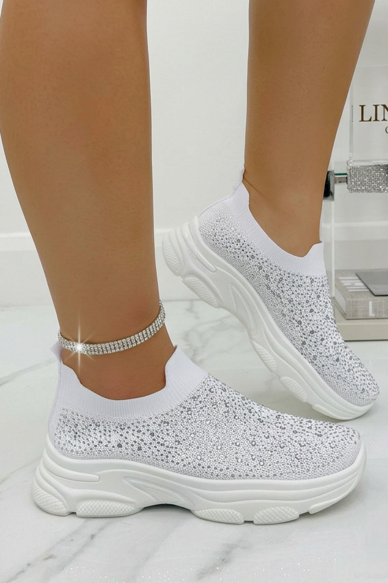 Socken-Sneaker Weiß mit Strass für Damen 4