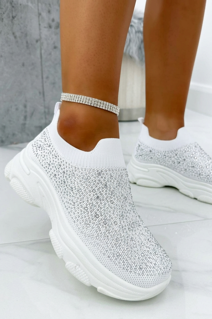 Socken-Sneaker Weiß mit Strass für Damen 5