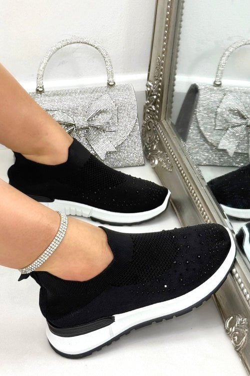 Stretch-Socken Sneaker Schwarz mit Glitzerakzenten