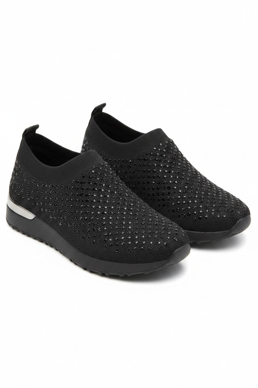 Bequeme Stretch-Socken-Sneaker in Schwarz mit Strass 2