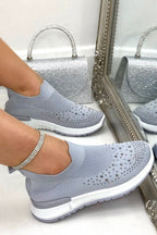 Stretchsocken-Sneaker Grau mit Kristallakzenten