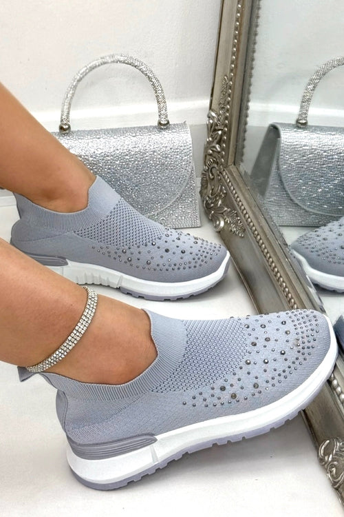 Stretchsocken-Sneaker Grau mit Kristallakzenten