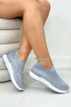 Stretchsocken-Sneaker Grau mit Kristallakzenten 2