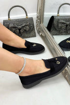 Glitzernde schwarze Loafer für Damen, ideal für Büro und Freizeit.