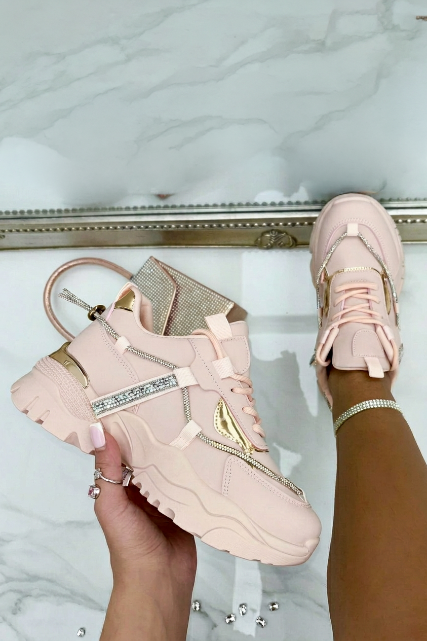 Chunky Sneaker Pink mit Kristallakzenten 3
