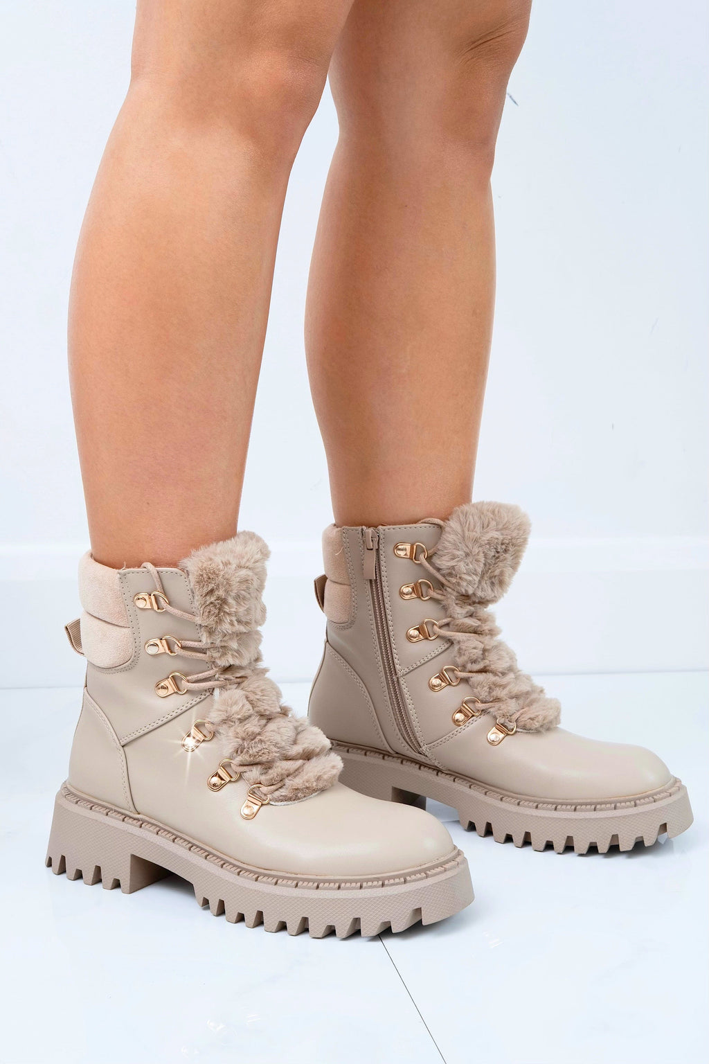 Faux-Fell Ankle Boots in Mocha für Damen 3