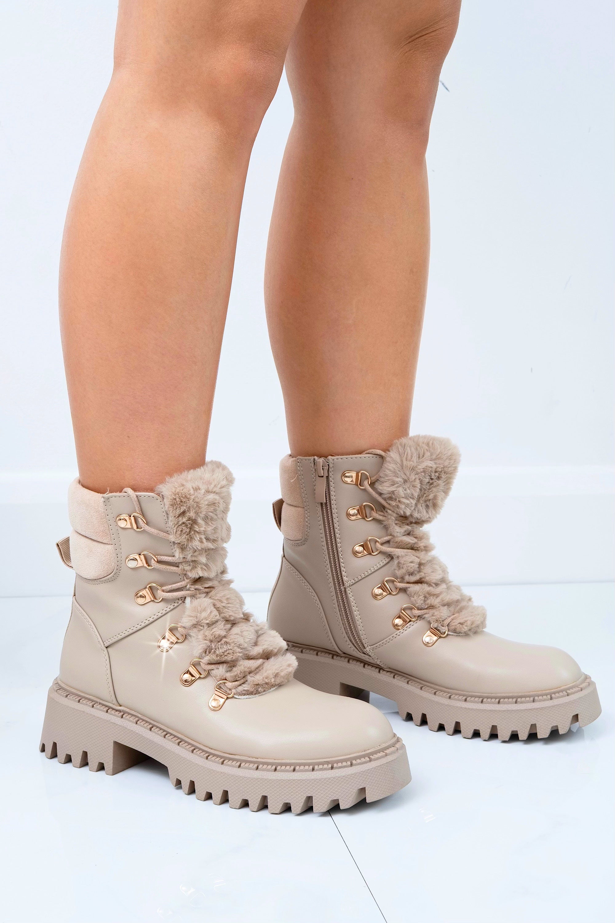 Faux-Fell Ankle Boots in Mocha für Damen 3