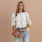 Elegante floral Puffärmel Bluse für Frauen