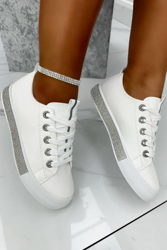 Damen Sneaker Weiß mit Kristallverzierung 2