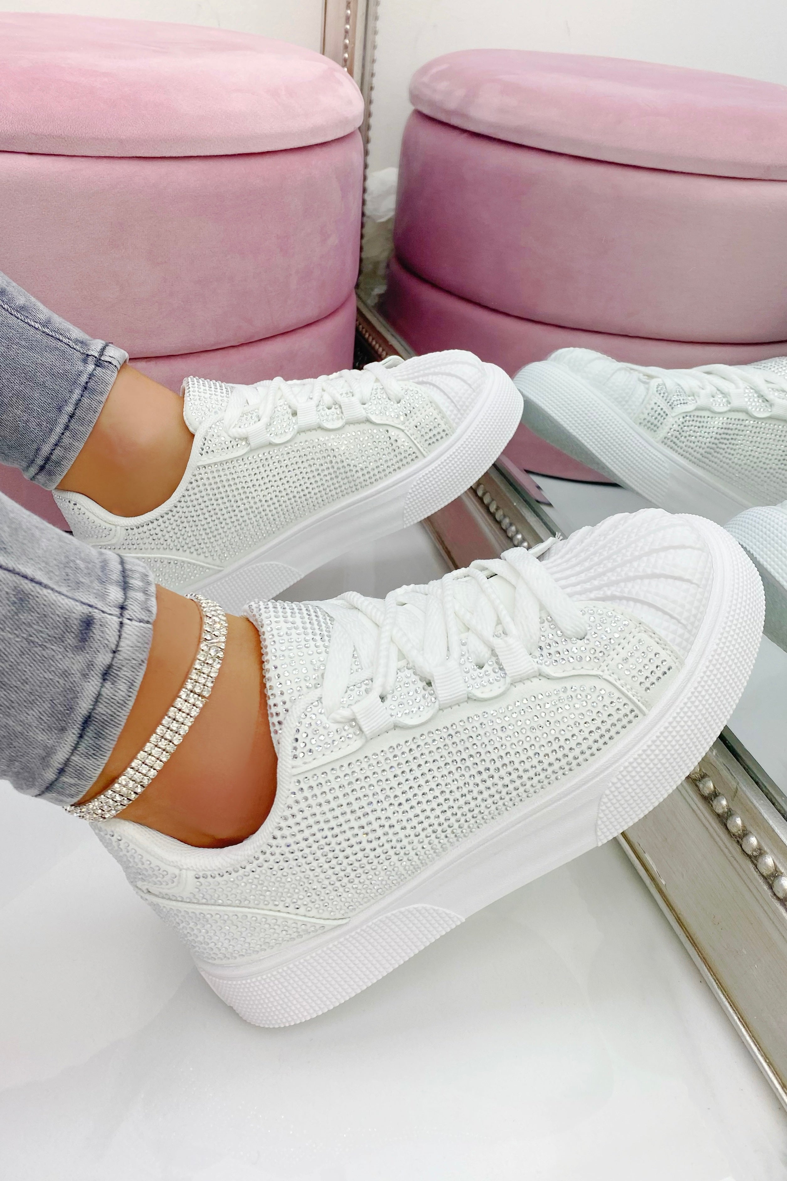 Funkelnde Kristall-Sneaker in Weiß
