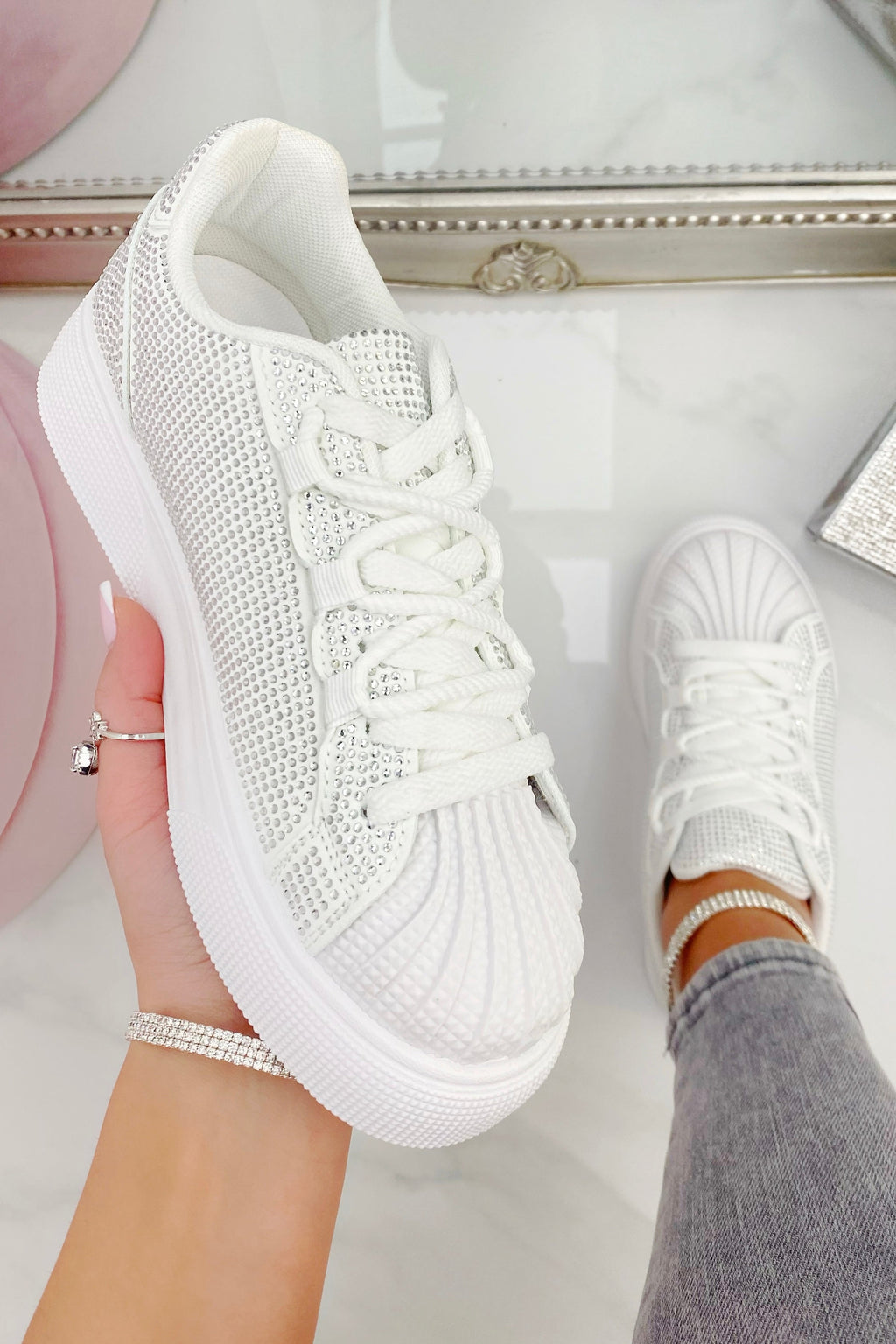 Funkelnde Kristall-Sneaker in Weiß 2