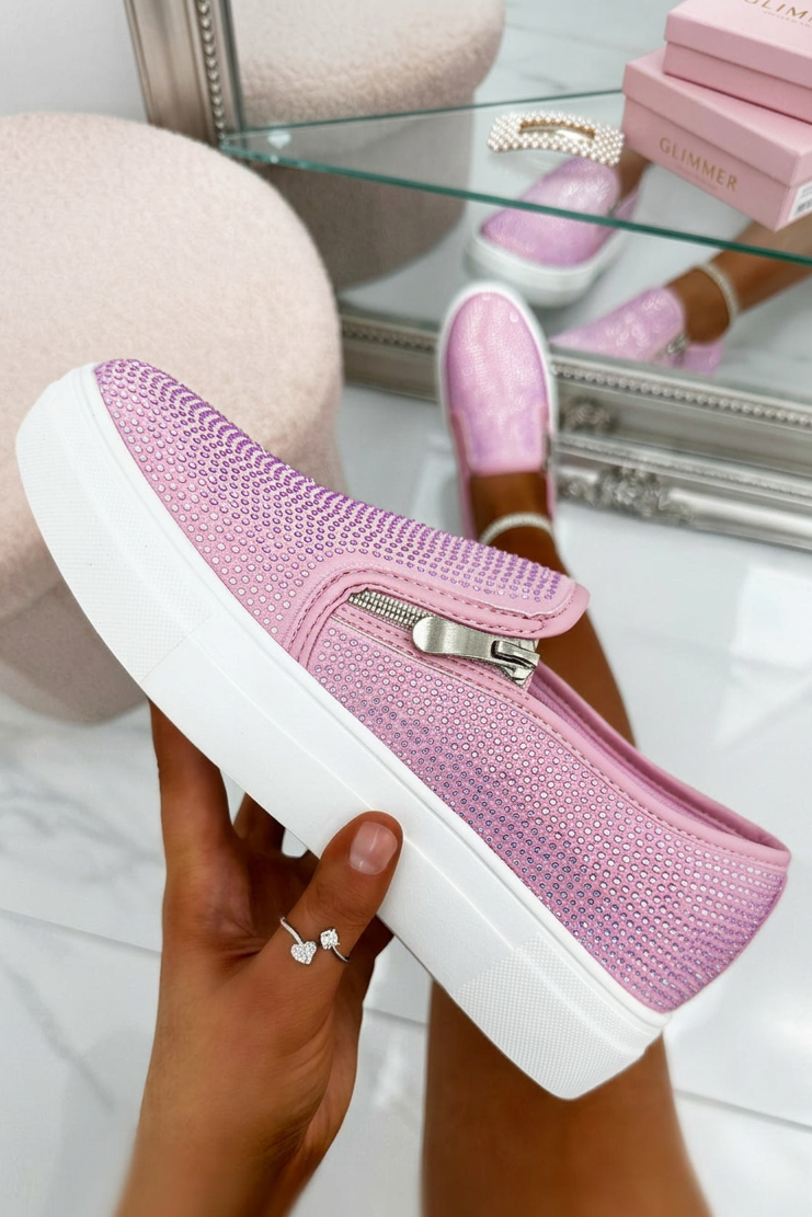 Slip-On Sneaker Pink mit Kristallverzierung 2