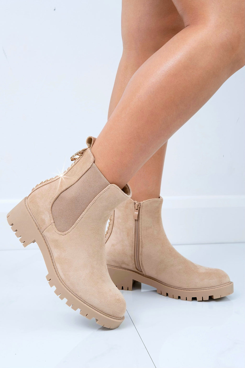 Glitzernde Chainstorm Stiefel in Nude für Damen 6
