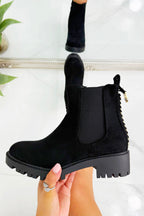 Glitzernde Chainstorm Stiefel in Schwarz mit Ketten-Schnürung 4