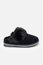 Glitzernde Deluxe Snugg Hausschuhe in Schwarz mit Kunstfellbesatz. 4