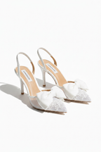 Glitzernde durchsichtige Muse Schleifen Slingback Absätze in Weiß 3
