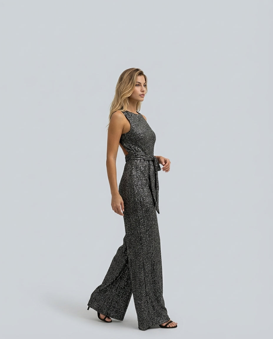 Glamouröser goldener Pailletten-Jumpsuit für Frauen 12