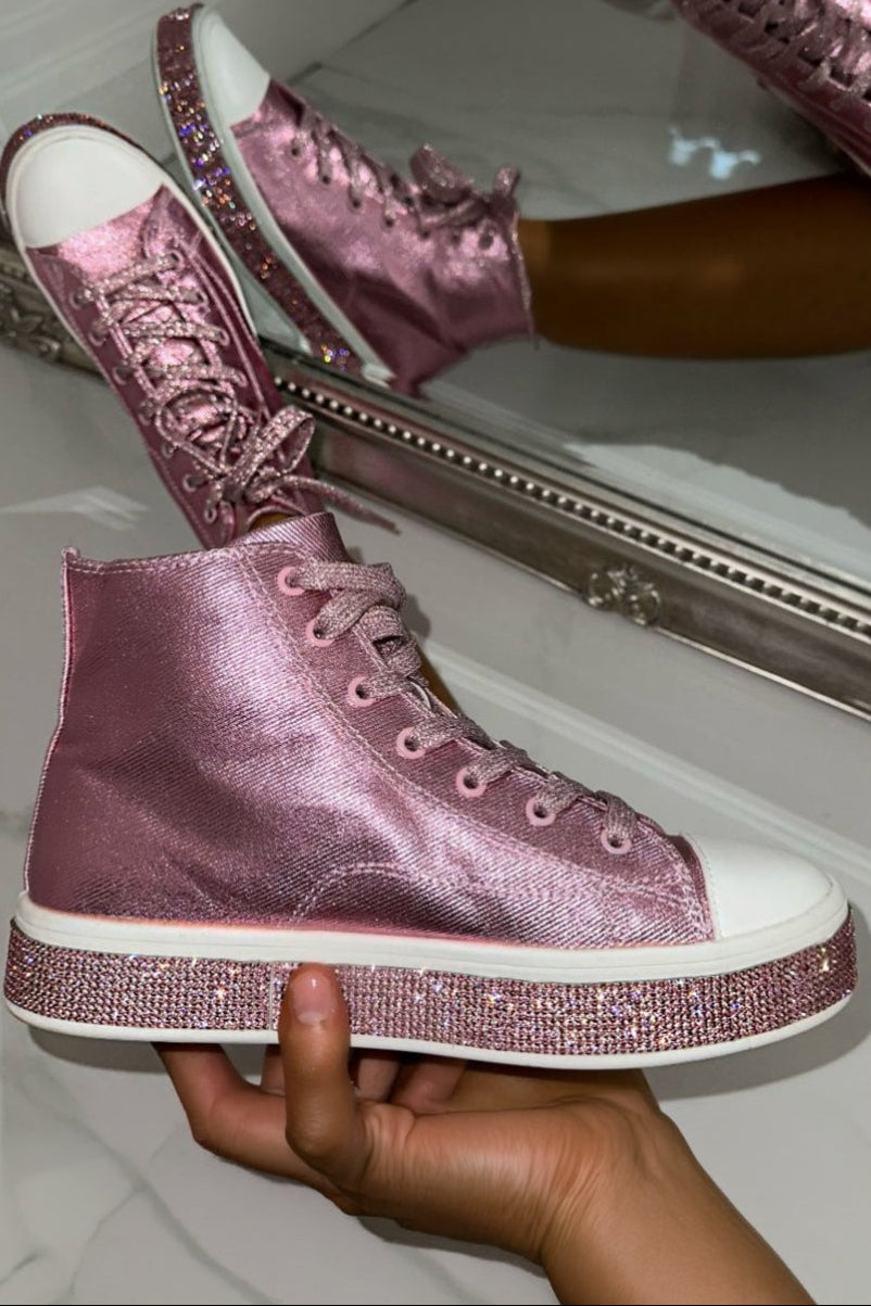 Glitzernde High-Top-Sneaker Pink 2