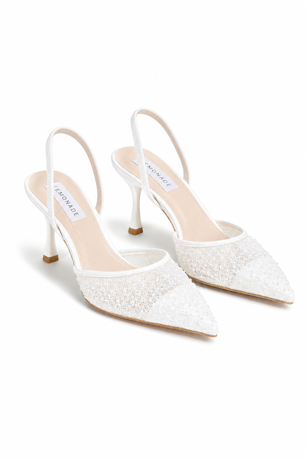 Glitzernde himmlische Slingback-Absätze in Weiß 4