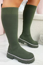 Glitzernde knöchelhohe Sockenschuhe in Khaki für stilvolle Herbsttage. 2