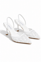Glitzernde Luna Petal Slingback Heels in Weiß, elegant und stilvoll. 4