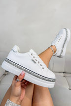 Glitzernde Plateau-Sneaker Weiß mit Kristallen