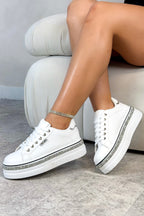 Glitzernde Plateau-Sneaker Weiß mit Kristallen 2