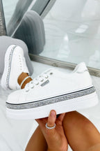 Glitzernde Plateau-Sneaker Weiß mit Kristallen 7