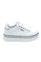 Glitzernde Plateau-Sneaker Weiß mit Kristallen 8