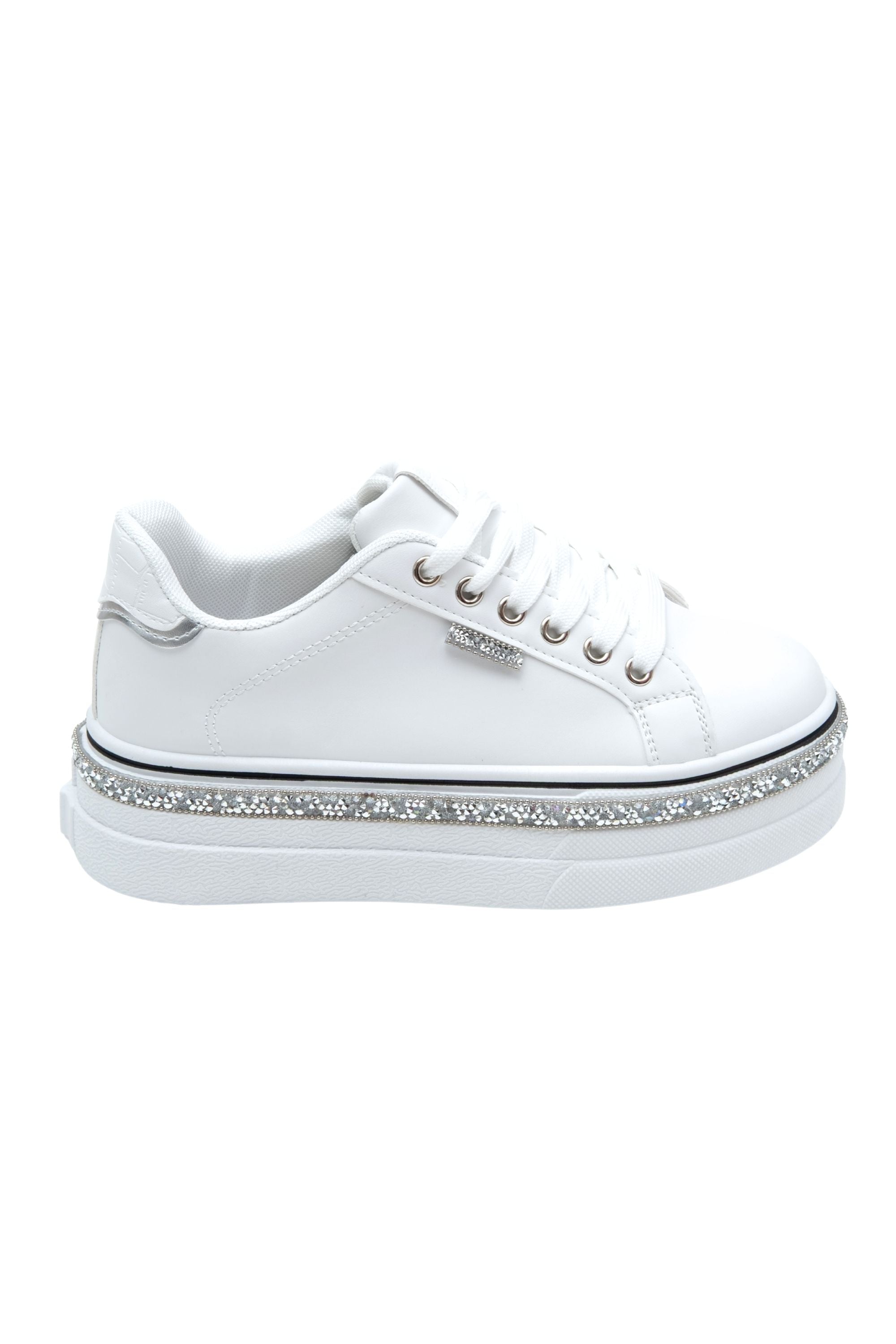 Glitzernde Plateau-Sneaker Weiß mit Kristallen 8