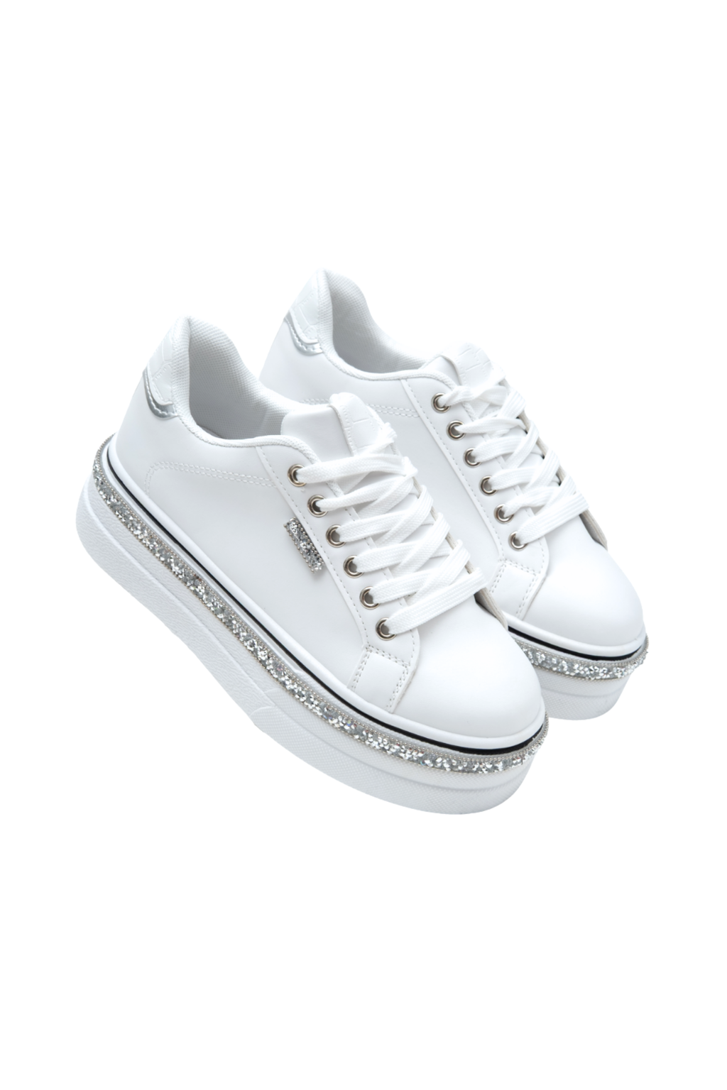 Glitzernde Plateau-Sneaker Weiß mit Kristallen 9