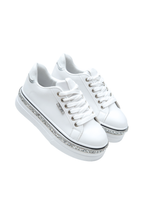 Glitzernde Plateau-Sneaker Weiß mit Kristallen 9