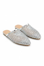 Glitzernde Prism Glow Mule Sliders in Silber mit kristallverzierter Mesh-Oberfläche. 3