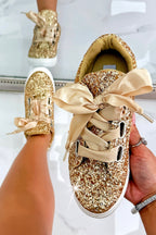 Glitzernde Schnürschuhe in Gold für Damen 5