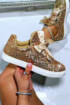Glitzernde Schnürschuhe in Gold für Damen 6