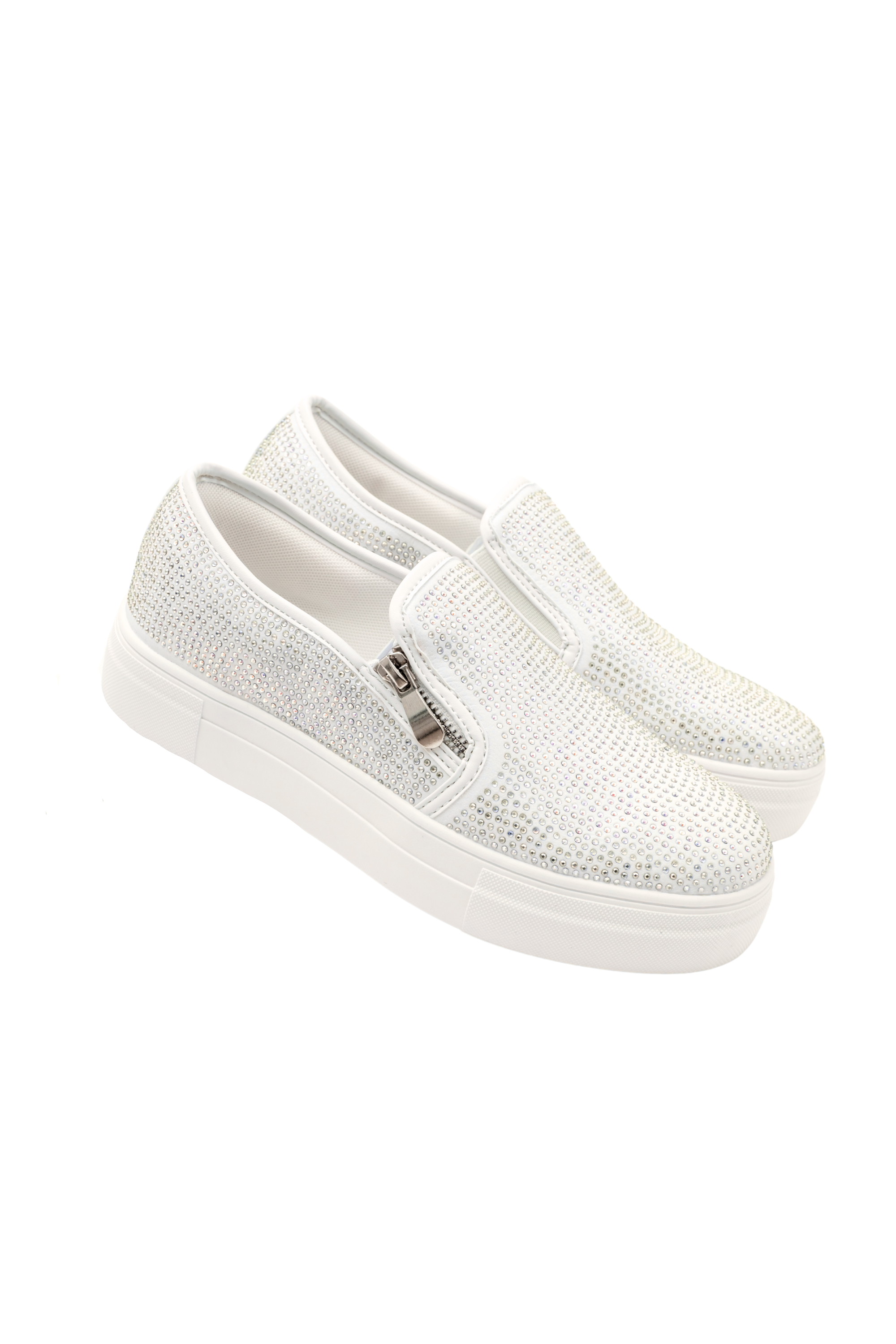 Glitzernde Slip-On Sneaker in Weiß mit Kristallverzierung 5