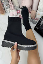 Glitzernde Stretch Chunky Sock Boots in Schwarz für stilvolle Herbst- und Winterlooks. 3