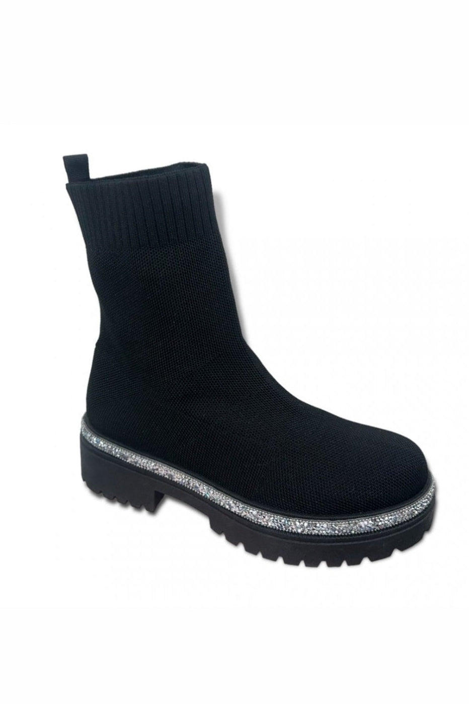 Glitzernde Stretch Chunky Sock Boots in Schwarz für stilvolle Herbst- und Winterlooks. 4