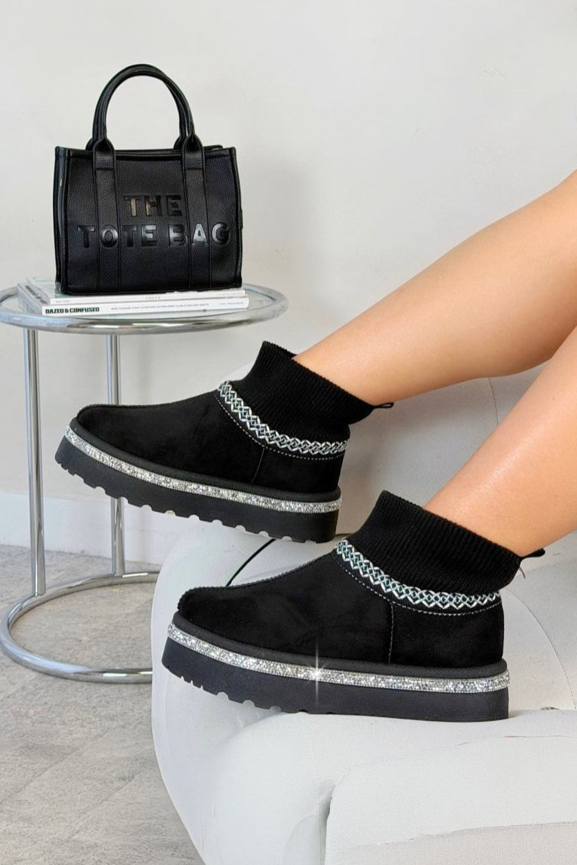 Glitzernde Stretch Sock Warmer Mini Snugg Boots in Schwarz 6