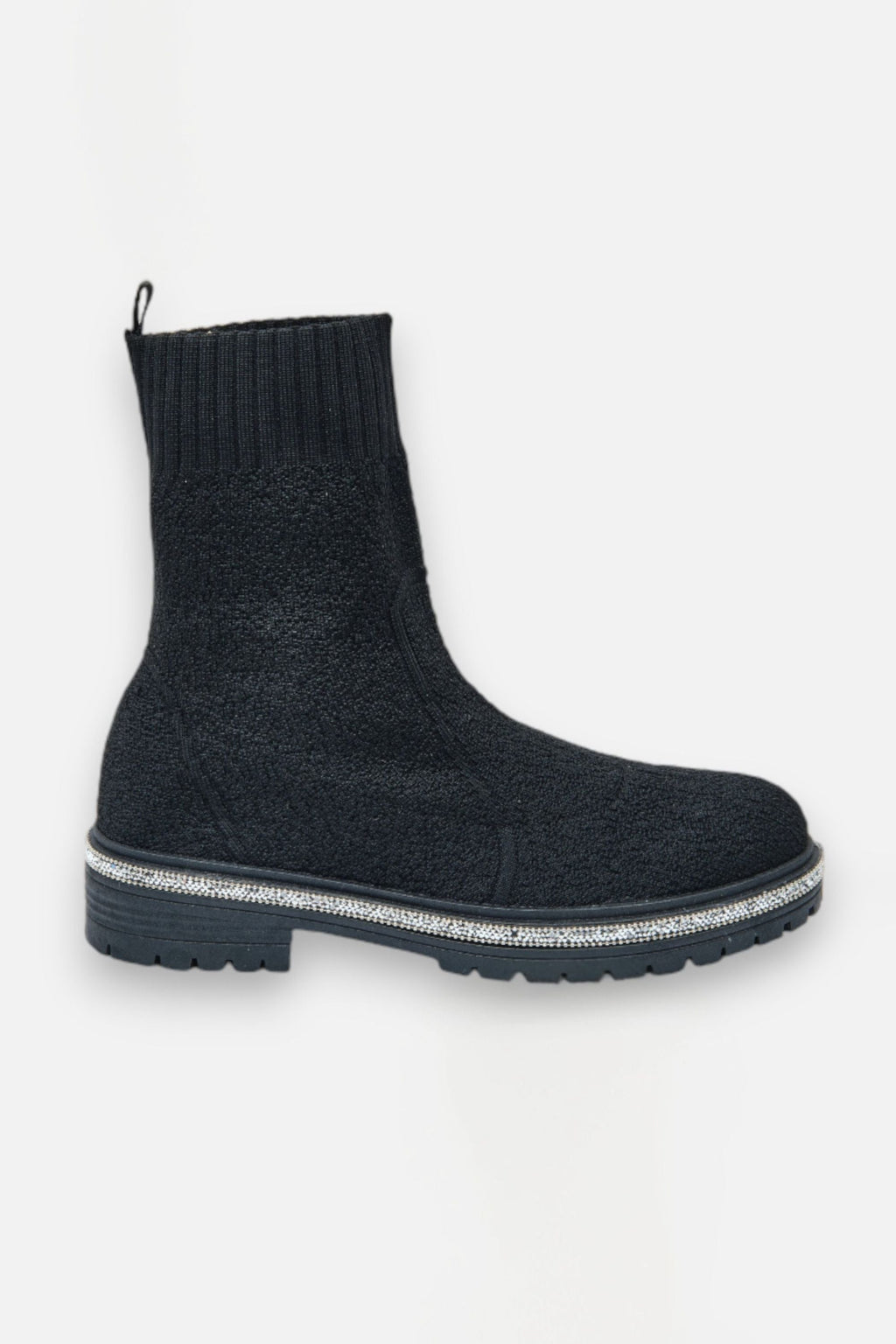 Glitzernde Stretch Teddy Borg Sock Boots in Schwarz für stilvolle und gemütliche Herbst- und Winterschuhe. 2