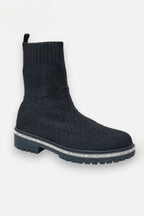 Glitzernde Stretch Teddy Borg Sock Boots in Schwarz für stilvolle und gemütliche Herbst- und Winterschuhe. 3