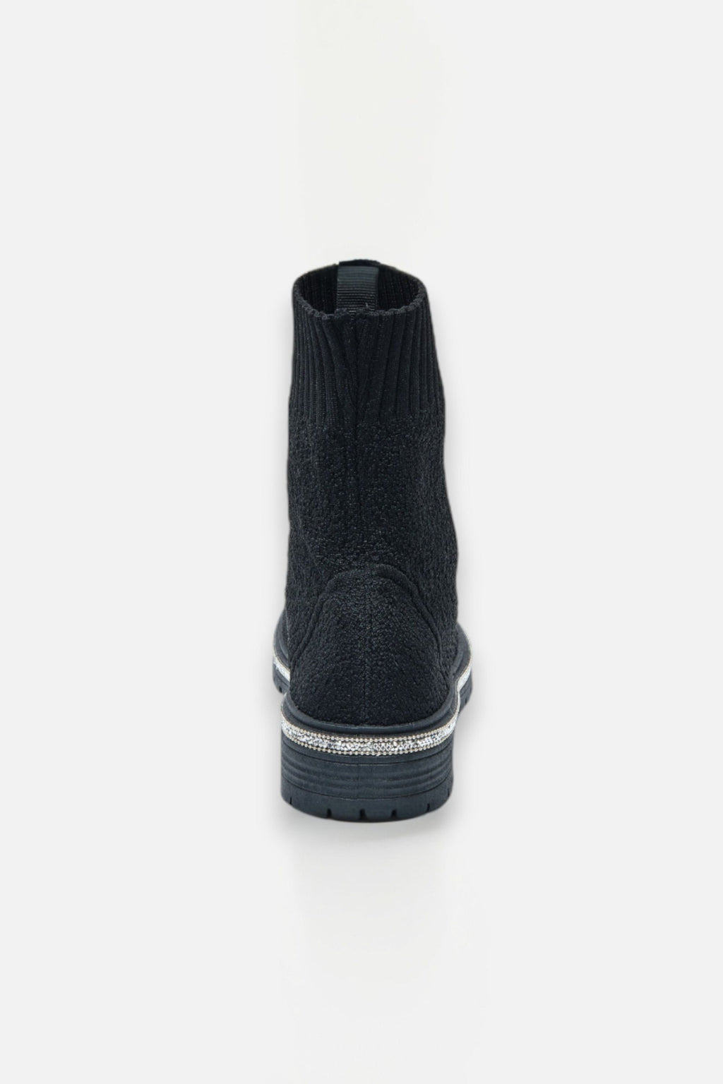 Glitzernde Stretch Teddy Borg Sock Boots in Schwarz für stilvolle und gemütliche Herbst- und Winterschuhe. 4