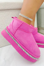 Glitzernde Trim Plattform Ultra Mini Snugg Boots in Hot Pink 3