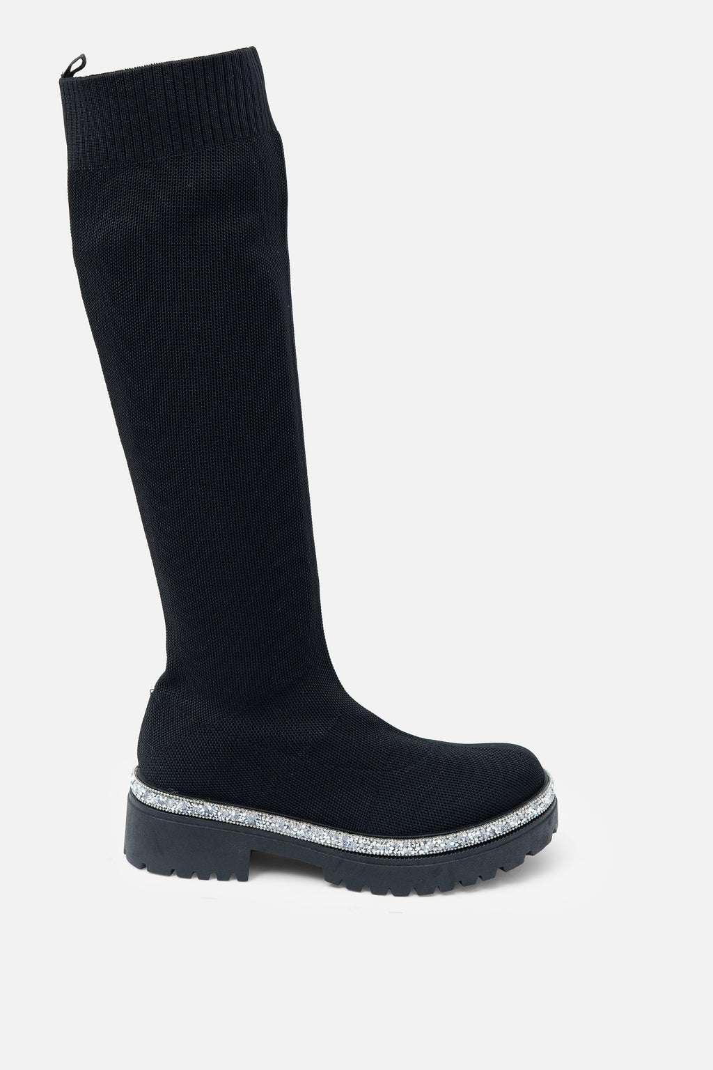 Glitzernde wadenhohe Stiefel in Schwarz, ideal für Herbst und Winter. 2