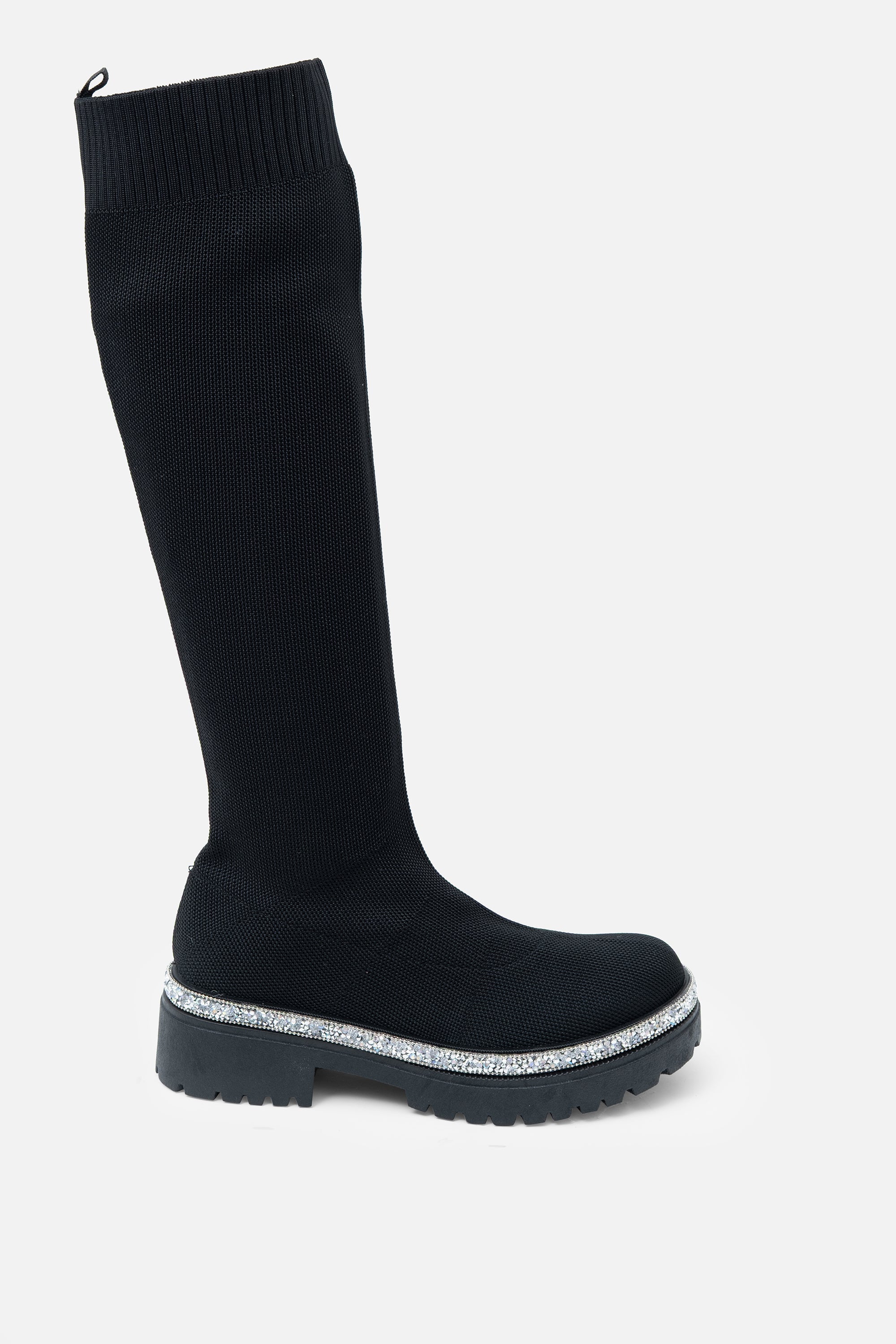 Glitzernde wadenhohe Stiefel in Schwarz, ideal für Herbst und Winter. 2