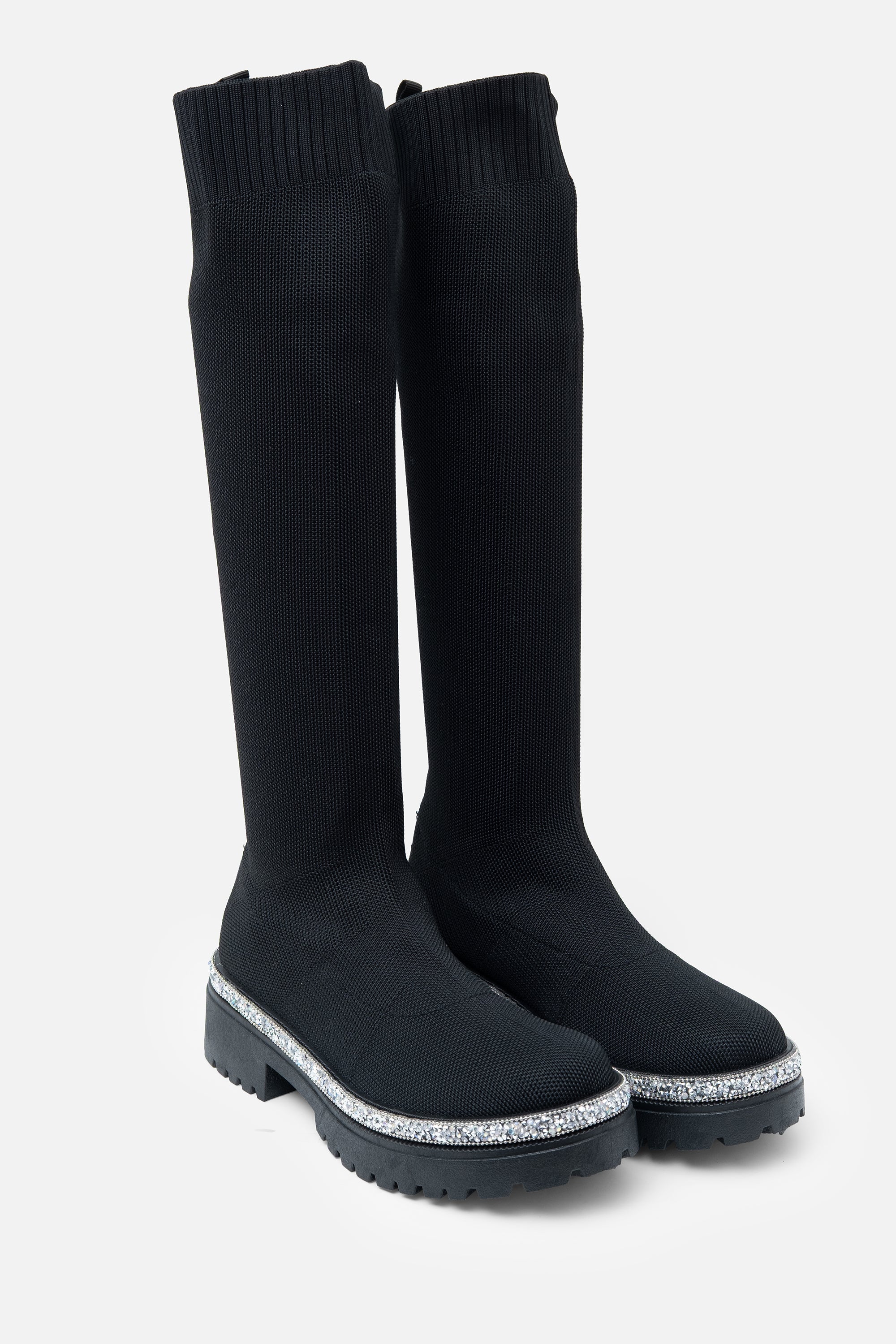 Glitzernde wadenhohe Stiefel in Schwarz, ideal für Herbst und Winter. 3