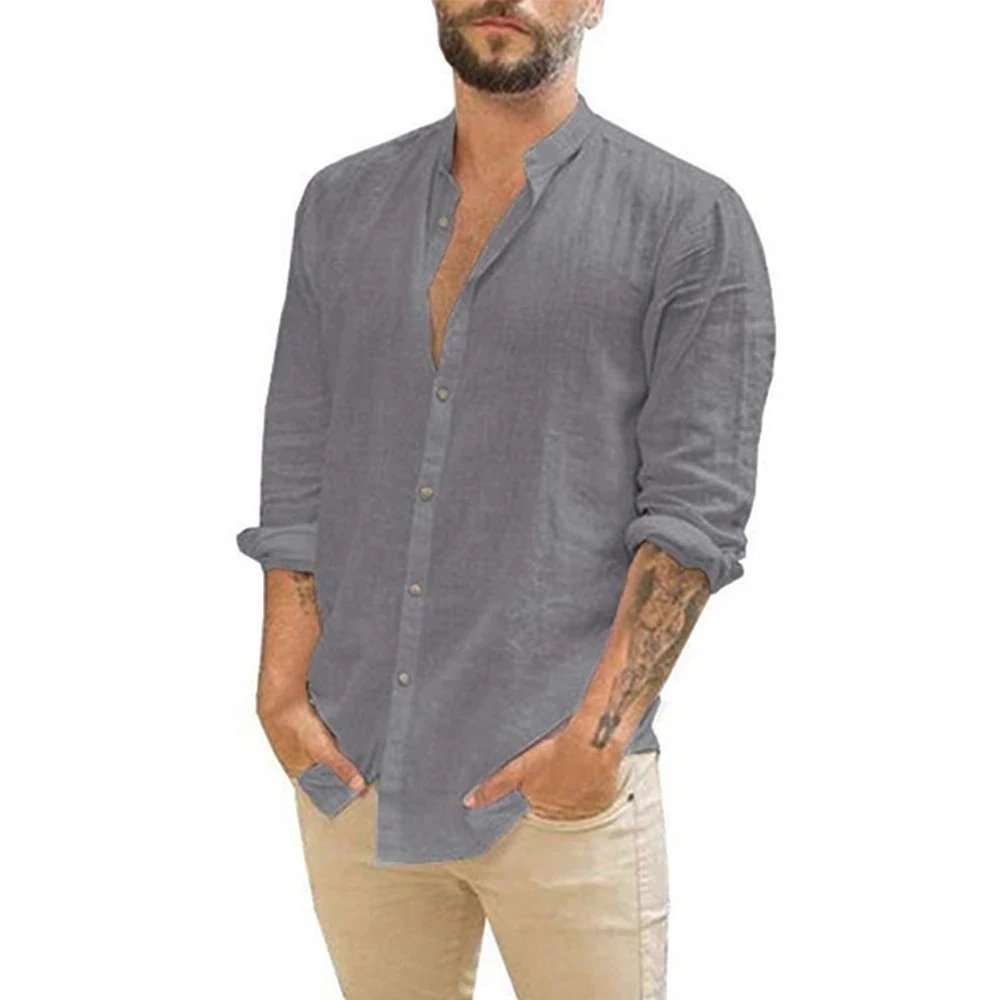 Herren Leinenhemd Langarm Standardfarbe 2